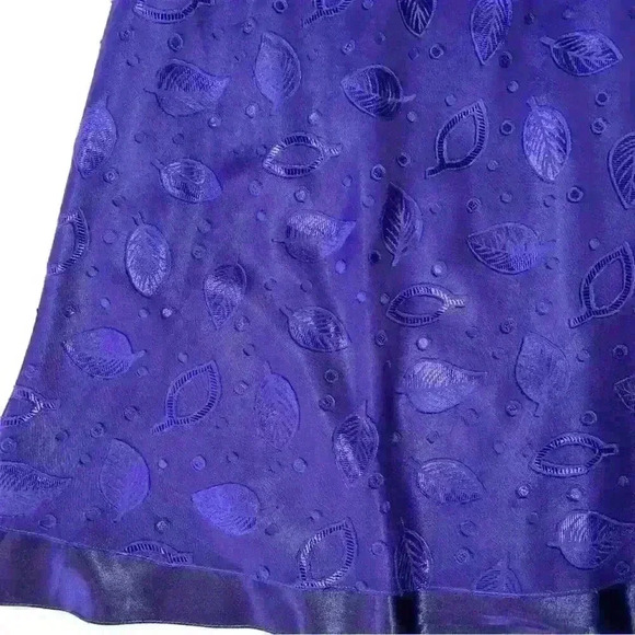 Vintage Dentelle Purple Leaf Print Slip Dress Small - Picture 6 of 6